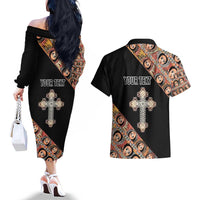 Personalized Ethiopian Orthodox Church Angel Couples Matching Off The Shoulder Long Sleeve Dress and Hawaiian Shirt Black Color
