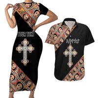 Personalized Ethiopian Orthodox Church Angel Couples Matching Short Sleeve Bodycon Dress and Hawaiian Shirt Black Color