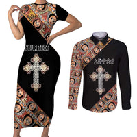Personalized Ethiopian Orthodox Church Angel Couples Matching Short Sleeve Bodycon Dress and Long Sleeve Button Shirt Black Color