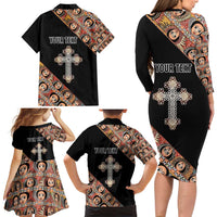 Personalized Ethiopian Orthodox Church Angel Family Matching Long Sleeve Bodycon Dress and Hawaiian Shirt Black Color