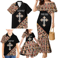 Personalized Ethiopian Orthodox Church Angel Family Matching Mermaid Dress and Hawaiian Shirt Black Color