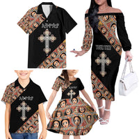 Personalized Ethiopian Orthodox Church Angel Family Matching Off The Shoulder Long Sleeve Dress and Hawaiian Shirt Black Color