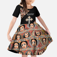 Personalized Ethiopian Orthodox Church Angel Family Matching Off Shoulder Maxi Dress and Hawaiian Shirt Black Color