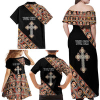 Personalized Ethiopian Orthodox Church Angel Family Matching Off Shoulder Maxi Dress and Hawaiian Shirt Black Color