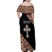 Personalized Ethiopian Orthodox Church Angel Family Matching Off Shoulder Maxi Dress and Hawaiian Shirt Black Color