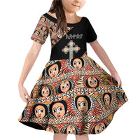 Personalized Ethiopian Orthodox Church Angel Family Matching Off Shoulder Short Dress and Hawaiian Shirt Black Color