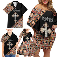 Personalized Ethiopian Orthodox Church Angel Family Matching Off Shoulder Short Dress and Hawaiian Shirt Black Color
