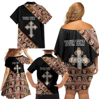 Personalized Ethiopian Orthodox Church Angel Family Matching Off Shoulder Short Dress and Hawaiian Shirt Black Color