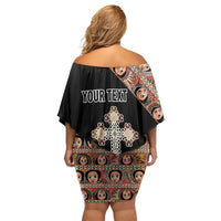Personalized Ethiopian Orthodox Church Angel Family Matching Off Shoulder Short Dress and Hawaiian Shirt Black Color