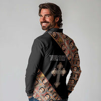 Personalized Ethiopian Orthodox Church Angel Long Sleeve Polo Shirt Black Color