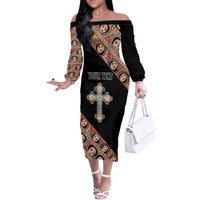 Personalized Ethiopian Orthodox Church Angel Off The Shoulder Long Sleeve Dress Black Color