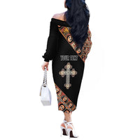 Personalized Ethiopian Orthodox Church Angel Off The Shoulder Long Sleeve Dress Black Color