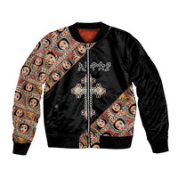 Personalized Ethiopian Orthodox Church Angel Sleeve Zip Bomber Jacket Black Color