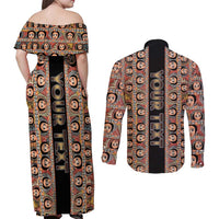Personalized Ethiopian Tewahedo Angel Orthodox Couples Matching Off Shoulder Maxi Dress and Long Sleeve Button Shirt Black Color