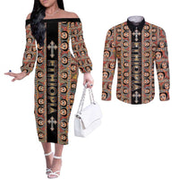 Personalized Ethiopian Tewahedo Angel Orthodox Couples Matching Off The Shoulder Long Sleeve Dress and Long Sleeve Button Shirt Black Color