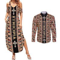 Personalized Ethiopian Tewahedo Angel Orthodox Couples Matching Summer Maxi Dress and Long Sleeve Button Shirt Black Color