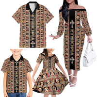 Personalized Ethiopian Tewahedo Angel Orthodox Family Matching Off The Shoulder Long Sleeve Dress and Hawaiian Shirt Black Color