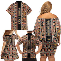 Personalized Ethiopian Tewahedo Angel Orthodox Family Matching Off Shoulder Short Dress and Hawaiian Shirt Black Color
