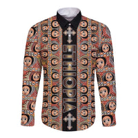 Personalized Ethiopian Tewahedo Angel Orthodox Long Sleeve Button Shirt Black Color