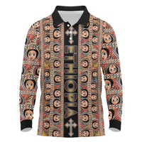 Personalized Ethiopian Tewahedo Angel Orthodox Long Sleeve Polo Shirt Black Color