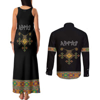 Ethiopia Saba Kemis Couples Matching Tank Maxi Dress and Long Sleeve Button Shirt Habesha Style Black Color