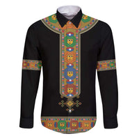 Ethiopia Saba Kemis Family Matching Puletasi and Hawaiian Shirt Habesha Style Black Color