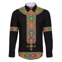 Ethiopia Saba Kemis Family Matching Short Sleeve Bodycon Dress and Hawaiian Shirt Habesha Style Black Color