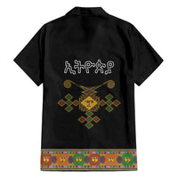 Ethiopia Saba Kemis Family Matching Tank Maxi Dress and Hawaiian Shirt Habesha Style Black Color