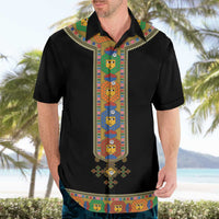 Ethiopia Saba Kemis Hawaiian Shirt Habesha Style Black Color