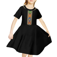 Ethiopia Saba Kemis Kid Short Sleeve Dress Habesha Style Black Color
