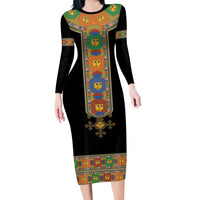 Ethiopia Saba Kemis Long Sleeve Bodycon Dress Habesha Style Black Color