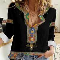 Ethiopia Saba Kemis Women Casual Shirt Habesha Style Black Color