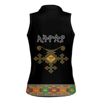 Ethiopia Saba Kemis Women Sleeveless Polo Shirt Habesha Style Black Color