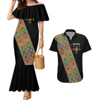 Ethiopia Saba Kemis Couples Matching Mermaid Dress and Hawaiian Shirt Sash Style Black Color