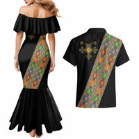 Ethiopia Saba Kemis Couples Matching Mermaid Dress and Hawaiian Shirt Sash Style Black Color