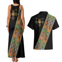 Ethiopia Saba Kemis Couples Matching Tank Maxi Dress and Hawaiian Shirt Sash Style Black Color