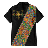 Ethiopia Saba Kemis Family Matching Off Shoulder Maxi Dress and Hawaiian Shirt Sash Style Black Color