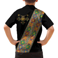 Ethiopia Saba Kemis Family Matching Puletasi and Hawaiian Shirt Sash Style Black Color