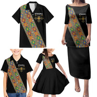 Ethiopia Saba Kemis Family Matching Puletasi and Hawaiian Shirt Sash Style Black Color