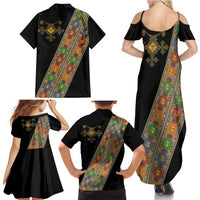 Ethiopia Saba Kemis Family Matching Summer Maxi Dress and Hawaiian Shirt Sash Style Black Color