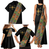 Ethiopia Saba Kemis Family Matching Tank Maxi Dress and Hawaiian Shirt Sash Style Black Color