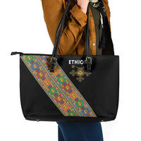 Ethiopia Saba Kemis Leather Tote Bag Sash Style Black Color