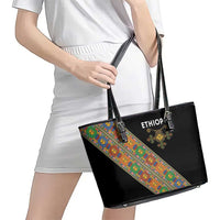 Ethiopia Saba Kemis Leather Tote Bag Sash Style Black Color