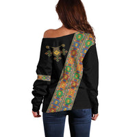 Ethiopia Saba Kemis Off Shoulder Sweater Sash Style Black Color
