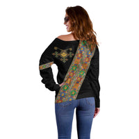 Ethiopia Saba Kemis Off Shoulder Sweater Sash Style Black Color
