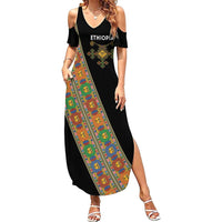 Ethiopia Saba Kemis Summer Maxi Dress Sash Style Black Color