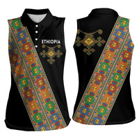 Ethiopia Saba Kemis Women Sleeveless Polo Shirt Sash Style Black Color