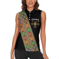 Ethiopia Saba Kemis Women Sleeveless Polo Shirt Sash Style Black Color