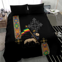 Ethiopia Saba Kemis Bedding Set Ethiopian Cross Lion Of Judah Black Color
