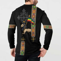 Ethiopia Saba Kemis Button Sweatshirt Ethiopian Cross Lion Of Judah Black Color